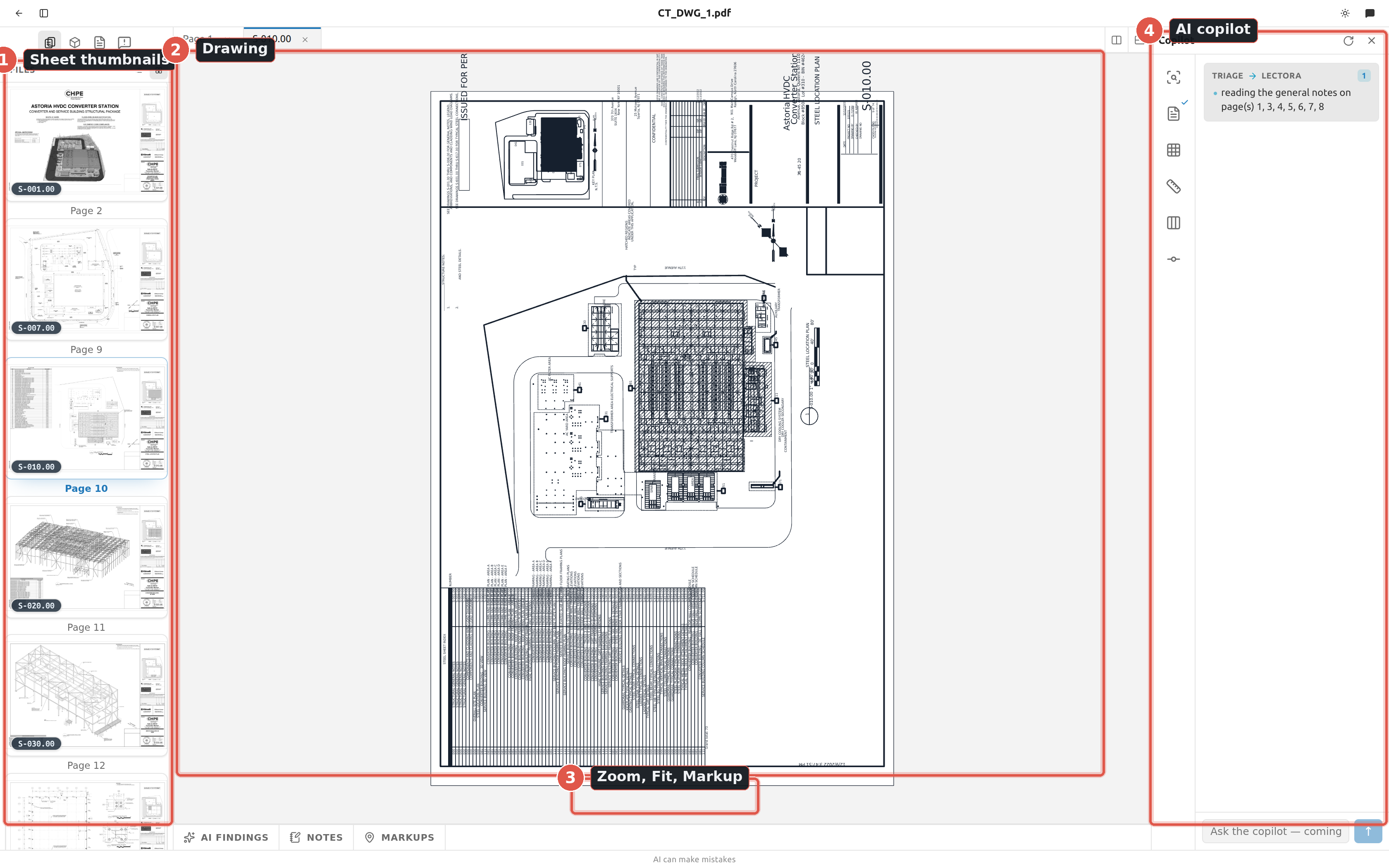 A drawing open in the page viewer with the zoom bar and view toggle