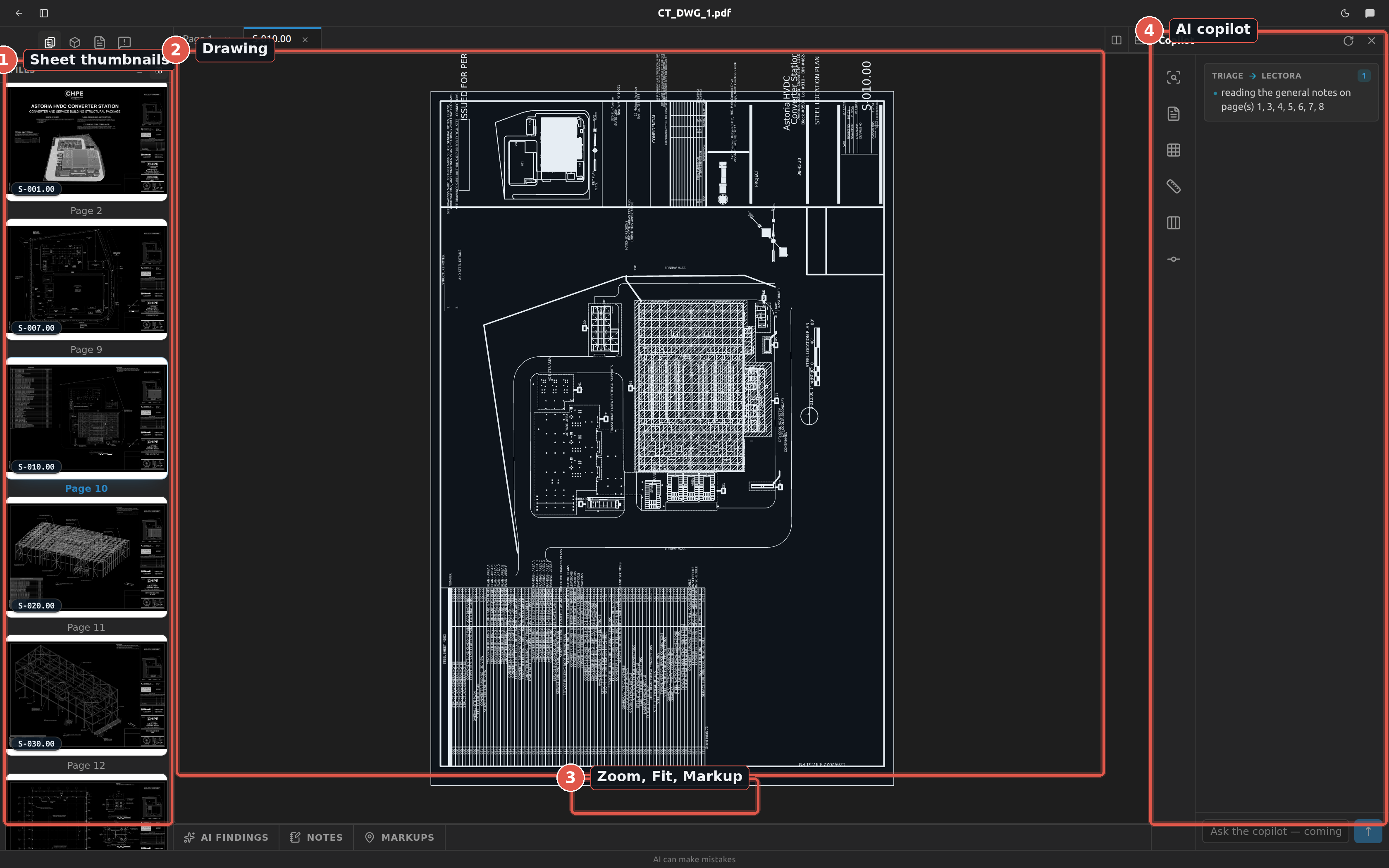 A drawing open in the page viewer with the zoom bar and view toggle